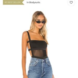superdown Black Sheer Paneled Square Neck Bodysuit